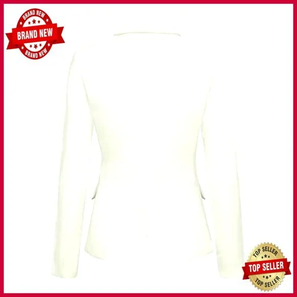 Classic Notched Lapel Blazer with Pockets, Polyester Work Office Jacket